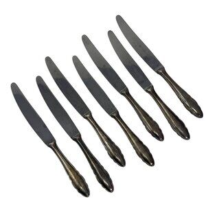 7 Vintage Dinner Knives Henckles Solingen Zwillingswerk Silverplate Flatware